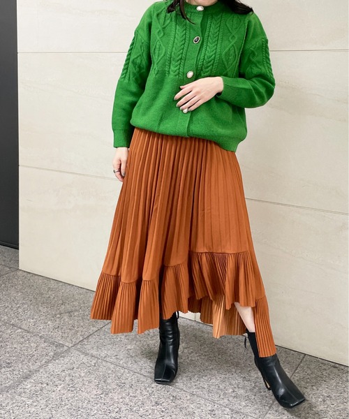 StyleSea（スタイルシー）の「アシメプリーツスカート（スカート・レディース・グリーン/ベージュ/ピンク/ブラウン・FREE）」の6枚目の写真