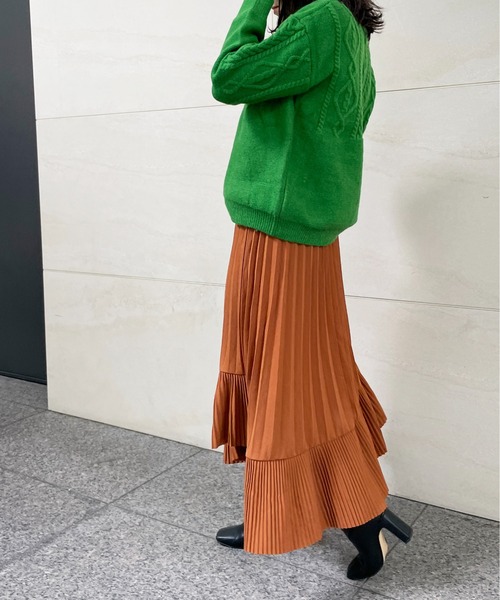 StyleSea（スタイルシー）の「アシメプリーツスカート（スカート・レディース・グリーン/ベージュ/ピンク/ブラウン・FREE）」の7枚目の写真
