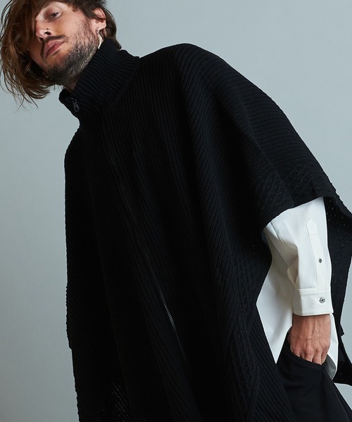 NO ID.（ノーアイディ）の「3WAYニットZIPポンチョ（ポンチョ・メンズ・グリーン/アイボリー/ブラック・ONE SIZE）」の3枚目の写真