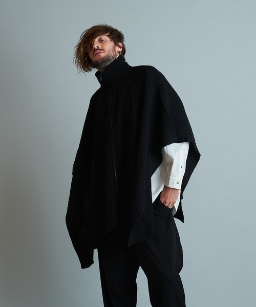 NO ID.（ノーアイディ）の「3WAYニットZIPポンチョ（ポンチョ・メンズ・グリーン/アイボリー/ブラック・ONE SIZE）」の5枚目の写真