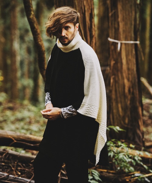 NO ID.（ノーアイディ）の「3WAYニットZIPポンチョ（ポンチョ・メンズ・グリーン/アイボリー/ブラック・ONE SIZE）」の6枚目の写真