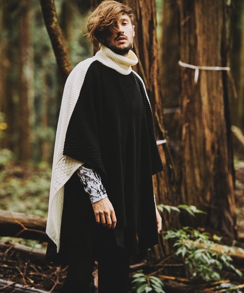 NO ID.（ノーアイディ）の「3WAYニットZIPポンチョ（ポンチョ・メンズ・グリーン/アイボリー/ブラック・ONE SIZE）」の9枚目の写真