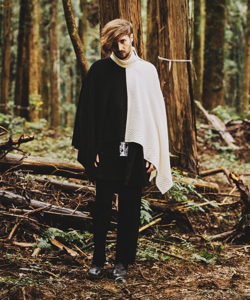 NO ID.（ノーアイディ）の「3WAYニットZIPポンチョ（ポンチョ・メンズ・グリーン/アイボリー/ブラック・ONE SIZE）」の12枚目の写真