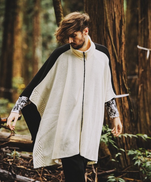 NO ID.（ノーアイディ）の「3WAYニットZIPポンチョ（ポンチョ・メンズ・グリーン/アイボリー/ブラック・ONE SIZE）」の18枚目の写真