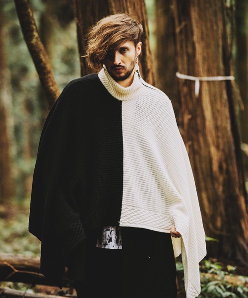 NO ID.（ノーアイディ）の「3WAYニットZIPポンチョ（ポンチョ・メンズ・グリーン/アイボリー/ブラック・ONE SIZE）」の19枚目の写真