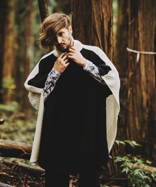 NO ID.（ノーアイディ）の「3WAYニットZIPポンチョ（ポンチョ・メンズ・グリーン/アイボリー/ブラック・ONE SIZE）」の20枚目の写真