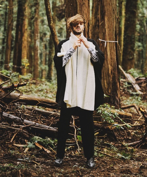 NO ID.（ノーアイディ）の「3WAYニットZIPポンチョ（ポンチョ・メンズ・グリーン/アイボリー/ブラック・ONE SIZE）」の21枚目の写真