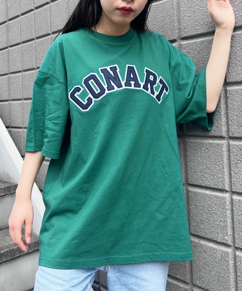 Niell（ニール）の「【CONART】サガラロゴ ビッグ オーバーサイズ コットン100 無地 1/2スリーブ Tシャツ（Tシャツ/カットソー・レディース・ネイビー/ホワイト/ダークグリーン/グレー/ブラック・M/L）」の4枚目の写真