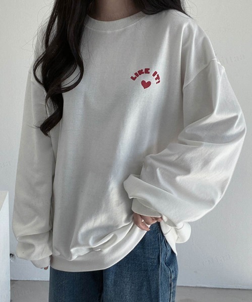 Dalfwin（ダールフィン）の「2023AW 秋冬新作　韓国ファッション スウェット レディース 裏起毛なし　LIKEベアプリントスウェット　バックプリント トレーナー オーバーサイズ ビッグシルエット ドルマンスリーブ 2023AW 秋冬新作（スウェット・レディース・ブラック/アイボリー/オートミール・FREE）」の2枚目の写真