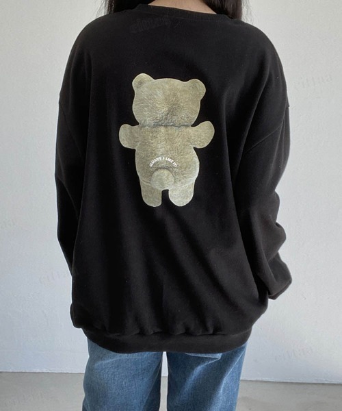 Dalfwin（ダールフィン）の「2023AW 秋冬新作　韓国ファッション スウェット レディース 裏起毛なし　LIKEベアプリントスウェット　バックプリント トレーナー オーバーサイズ ビッグシルエット ドルマンスリーブ 2023AW 秋冬新作（スウェット・レディース・ブラック/アイボリー/オートミール・FREE）」の3枚目の写真