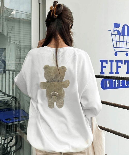 Dalfwin（ダールフィン）の「2023AW 秋冬新作　韓国ファッション スウェット レディース 裏起毛なし　LIKEベアプリントスウェット　バックプリント トレーナー オーバーサイズ ビッグシルエット ドルマンスリーブ 2023AW 秋冬新作（スウェット・レディース・ブラック/アイボリー/オートミール・FREE）」の5枚目の写真