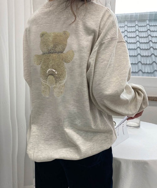 Dalfwin（ダールフィン）の「2023AW 秋冬新作　韓国ファッション スウェット レディース 裏起毛なし　LIKEベアプリントスウェット　バックプリント トレーナー オーバーサイズ ビッグシルエット ドルマンスリーブ 2023AW 秋冬新作（スウェット・レディース・ブラック/アイボリー/オートミール・FREE）」の8枚目の写真