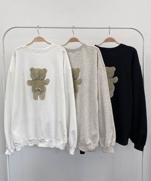 Dalfwin（ダールフィン）の「2023AW 秋冬新作　韓国ファッション スウェット レディース 裏起毛なし　LIKEベアプリントスウェット　バックプリント トレーナー オーバーサイズ ビッグシルエット ドルマンスリーブ 2023AW 秋冬新作（スウェット・レディース・ブラック/アイボリー/オートミール・FREE）」の14枚目の写真