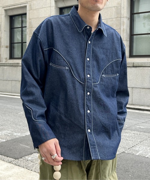 CPCM（シーピーシーエム）の「デニムショートウエスタンシャツ（シャツ/ブラウス・メンズ・ネイビー/ブラック・MEDIUM/LARGE）」の2枚目の写真