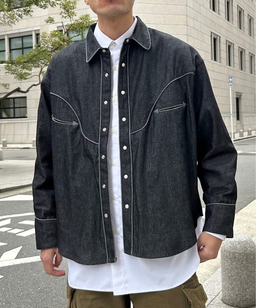 CPCM（シーピーシーエム）の「デニムショートウエスタンシャツ（シャツ/ブラウス・メンズ・ネイビー/ブラック・MEDIUM/LARGE）」の11枚目の写真