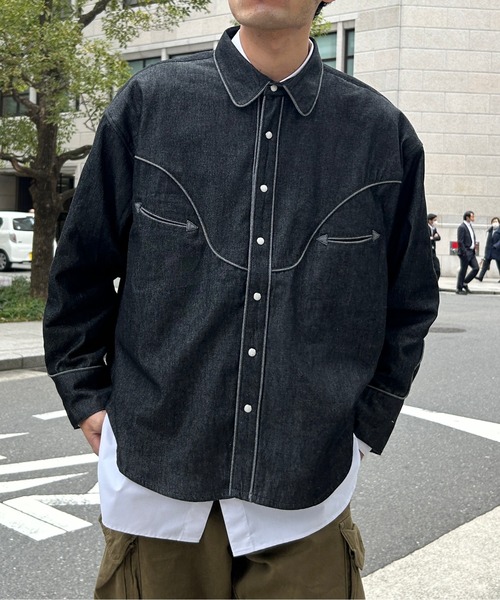 CPCM（シーピーシーエム）の「デニムショートウエスタンシャツ（シャツ/ブラウス・メンズ・ネイビー/ブラック・MEDIUM/LARGE）」の12枚目の写真