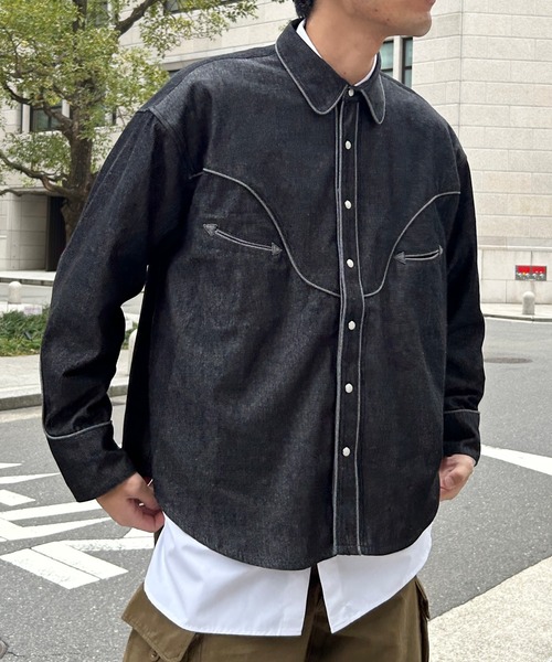 CPCM（シーピーシーエム）の「デニムショートウエスタンシャツ（シャツ/ブラウス・メンズ・ネイビー/ブラック・MEDIUM/LARGE）」の14枚目の写真