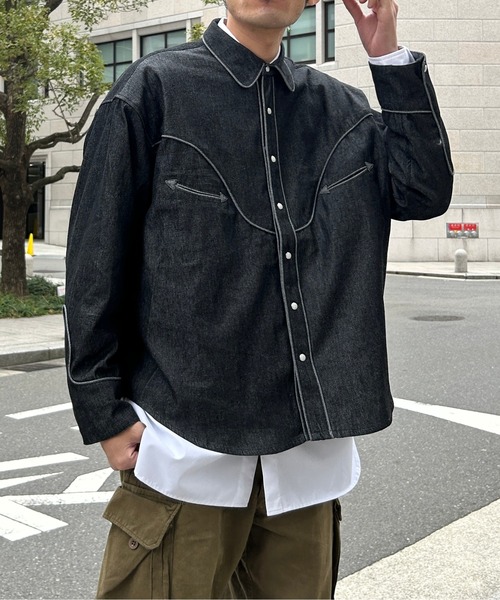 CPCM（シーピーシーエム）の「デニムショートウエスタンシャツ（シャツ/ブラウス・メンズ・ネイビー/ブラック・MEDIUM/LARGE）」の15枚目の写真