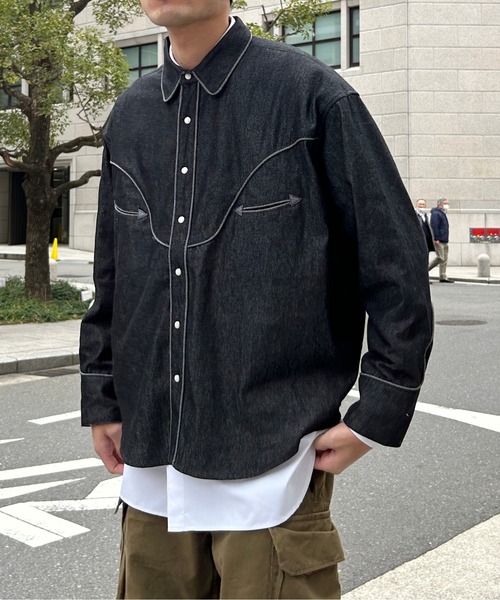 CPCM（シーピーシーエム）の「デニムショートウエスタンシャツ（シャツ/ブラウス・メンズ・ネイビー/ブラック・MEDIUM/LARGE）」の16枚目の写真