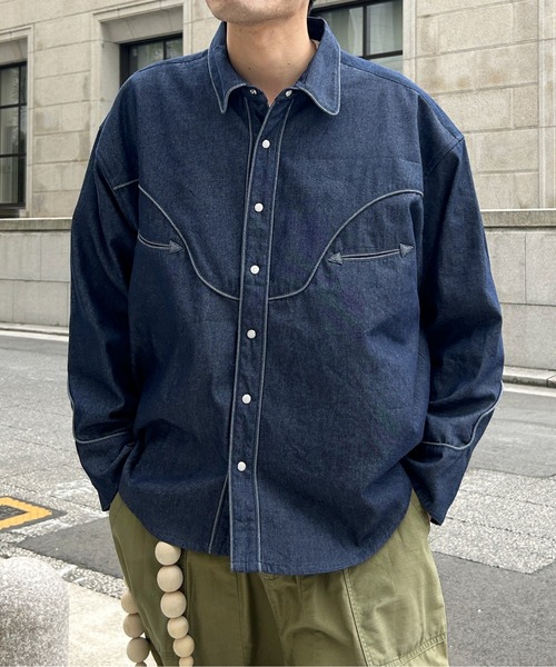 CPCM（シーピーシーエム）の「デニムショートウエスタンシャツ（シャツ/ブラウス・メンズ・ネイビー/ブラック・MEDIUM/LARGE）」の3枚目の写真