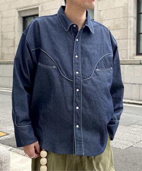 CPCM（シーピーシーエム）の「デニムショートウエスタンシャツ（シャツ/ブラウス・メンズ・ネイビー/ブラック・MEDIUM/LARGE）」の4枚目の写真