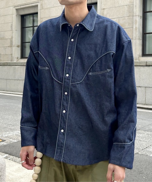 CPCM（シーピーシーエム）の「デニムショートウエスタンシャツ（シャツ/ブラウス・メンズ・ネイビー/ブラック・MEDIUM/LARGE）」の5枚目の写真