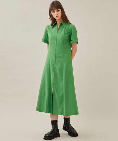 STUDIOUS（ステュディオス）の「【STUDIOUS】フロントジップセミフレアーワンピース〈洗える〉（ワンピース・レディース・グリーン/ベージュ/ブラック・1/2）」の14枚目の写真