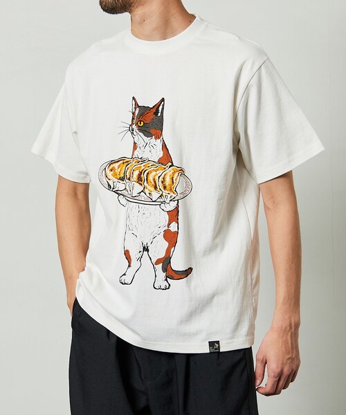 FREAK'S STORE（フリークスストア）の「【限定展開】go slow caravan/ゴースローキャラバン 餃子ネコ クルーネック プリントTシャツ（Tシャツ/カットソー・メンズ・ホワイト/ブラック/グリーン・3/4/5）」の8枚目の写真