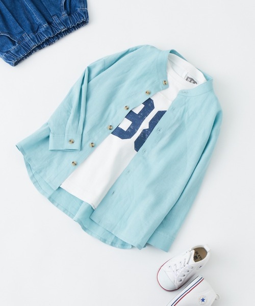 CIAOPANIC TYPY(チャオパニックティピー)の「【KIDS】OSOROウォッシャブルリネンバンドカラーシャツ(シャツ/ブラウス・キッズ・サックスブルー/オレンジ/ブラック/ネイビー/イエロー・XXL/S/M/L/XL)」の3枚目の写真