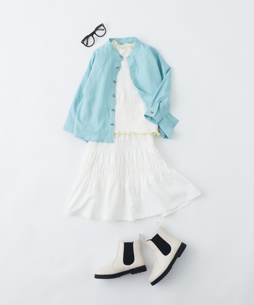CIAOPANIC TYPY(チャオパニックティピー)の「【KIDS】OSOROウォッシャブルリネンバンドカラーシャツ(シャツ/ブラウス・キッズ・サックスブルー/オレンジ/ブラック/ネイビー/イエロー・XXL/S/M/L/XL)」の20枚目の写真