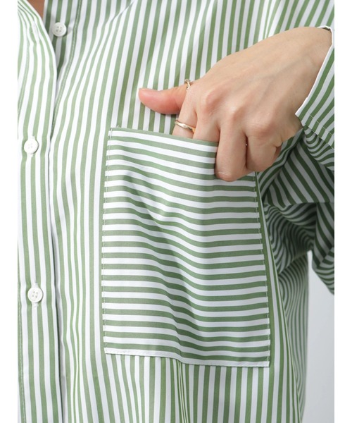 Lugnoncure（ルノンキュール）の「カラーストライプシャツ（シャツ/ブラウス・レディース・ピンク/グリーン/ネイビー・ﾌﾘ-）」の12枚目の写真