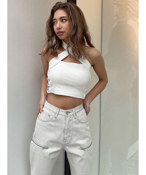 GYDA(ジェイダ)の「フロントクロスビスチェ(タンクトップ・レディース・ブラック/オフホワイト・FREE)」の15枚目の写真