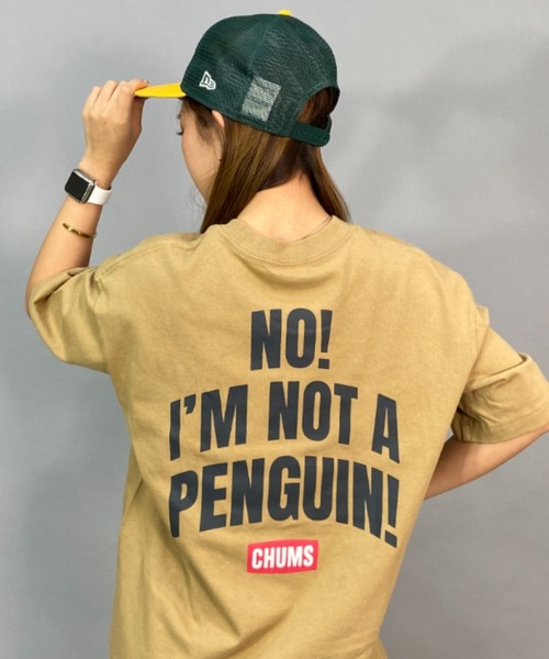 CHUMS（チャムス）の「CHUMS/チャムス Oversized I'm Not A Penguin T-Shirt /ルーズシルエット/無地/タイダイ柄/バックプリントTシャツ   CH11-2168（Tシャツ/カットソー・レディース・ベージュ/グリーン/ホワイト/オレンジ/ピンク/ブルー・M/L）」の4枚目の写真