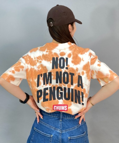 CHUMS（チャムス）の「CHUMS/チャムス Oversized I'm Not A Penguin T-Shirt /ルーズシルエット/無地/タイダイ柄/バックプリントTシャツ   CH11-2168（Tシャツ/カットソー・レディース・ベージュ/グリーン/ホワイト/オレンジ/ピンク/ブルー・M/L）」の6枚目の写真