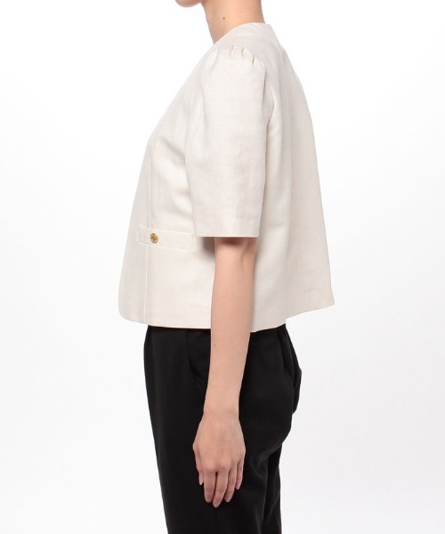 リネンシャンブレーショートジャケット ホワイト　ルルウィルビー リネンシャンブレーショートジャケット ホワイト ルルウィルビー