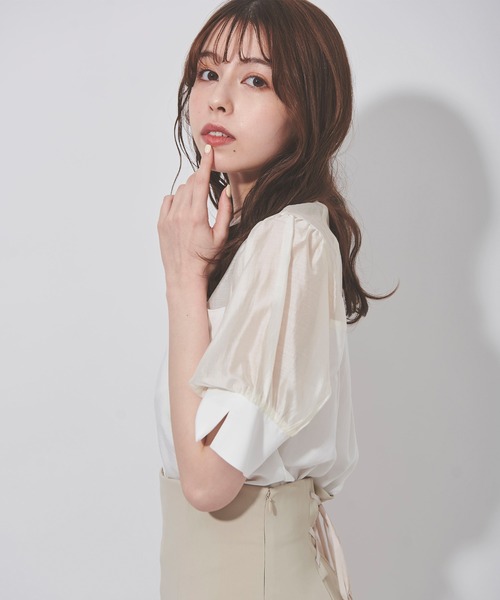 31 Sons de mode（トランテアン　ソン　ドゥ　モード）の「シアー切替シャツ（シャツ/ブラウス・レディース・オフホワイト/ブラック/ピンク・36/38）」の4枚目の写真