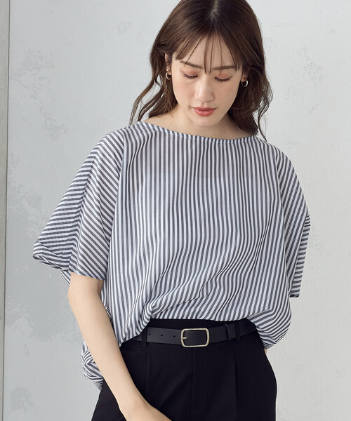 COMME CA ISM（コムサイズム）の「ストライプ　ニュアンス Ｔブラウス（シャツ/ブラウス・レディース・ホワイト/ライトグレー系/ネイビー系・MEDIUM/LARGE）」の18枚目の写真