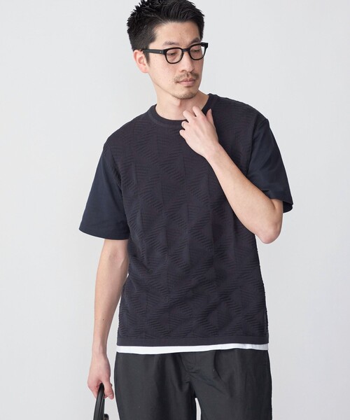 SHIPS（シップス）の「SHIPS: ジオメトリック ニットドッキング Tシャツ（Tシャツ/カットソー・メンズ・ネイビー/ライトグレー/ロイヤルブルー・SMALL/MEDIUM/LARGE/X-LARGE）」の1枚目の写真