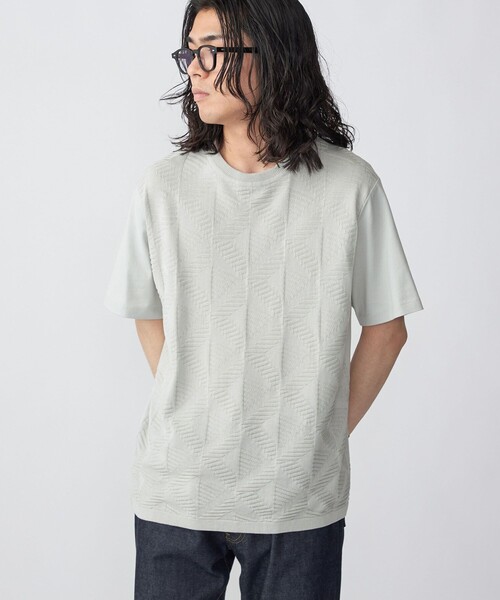 SHIPS（シップス）の「SHIPS: ジオメトリック ニットドッキング Tシャツ（Tシャツ/カットソー・メンズ・ネイビー/ライトグレー/ロイヤルブルー・SMALL/MEDIUM/LARGE/X-LARGE）」の2枚目の写真
