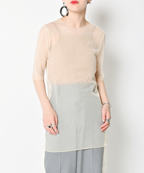 CITYSHOP（シティーショップ）の「S-SL MESH Tシャツ（Tシャツ/カットソー・レディース・ベージュ/ブラック・FREE）」の2枚目の写真