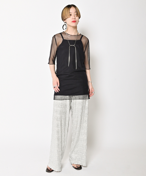 CITYSHOP（シティーショップ）の「S-SL MESH Tシャツ（Tシャツ/カットソー・レディース・ベージュ/ブラック・FREE）」の7枚目の写真