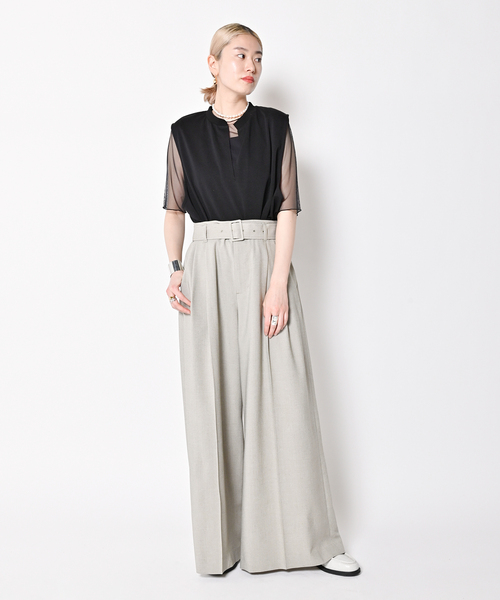 CITYSHOP（シティーショップ）の「S-SL MESH Tシャツ（Tシャツ/カットソー・レディース・ベージュ/ブラック・FREE）」の9枚目の写真