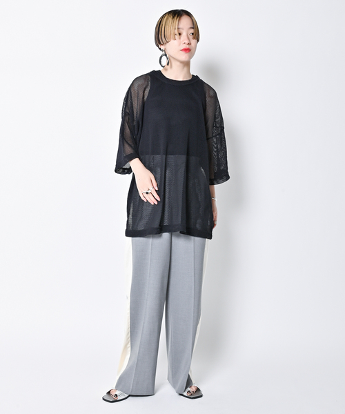 CITYSHOP（シティーショップ）の「S-SL MESH Tシャツ（Tシャツ/カットソー・レディース・ベージュ/ブラック・FREE）」の10枚目の写真