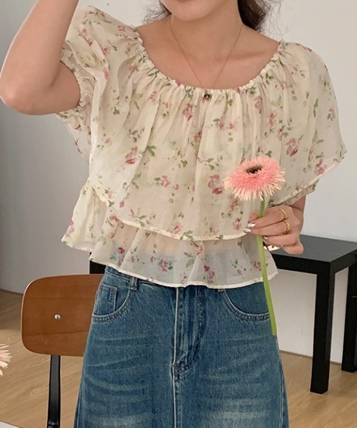 セール】オフショルダー小花レトロ柄ブラウス（シャツ/ブラウス