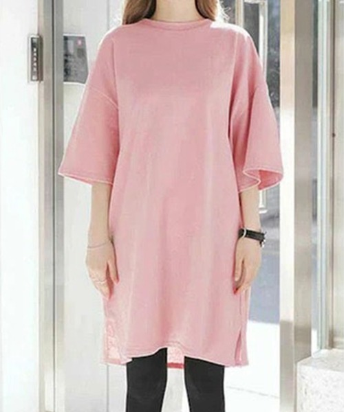 NinaetLina(ニナエリナ)の「チュニック半袖カットソー(Tシャツ/カットソー・レディース・ピンク/ホワイト/ライトグレー/ブラック/ミント/ベージュ・XL/L/M)」の2枚目の写真