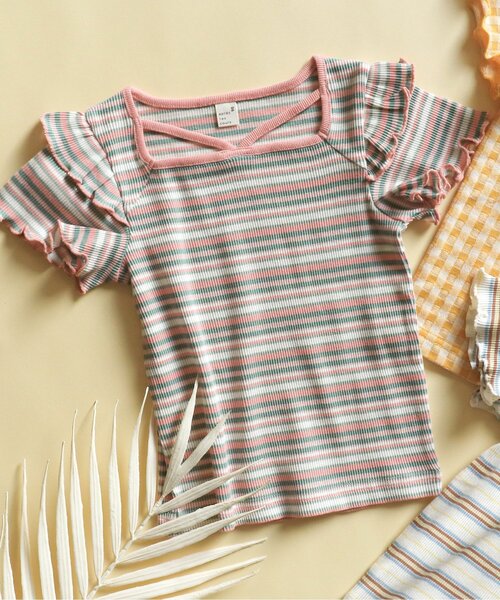 apres les cours（アプレレクール）の「ボーダー・ギンガムホルターTシャツ（Tシャツ/カットソー・キッズ・アイボリー/チェック/ピンク・90/120/100/140/130/80/110）」の2枚目の写真