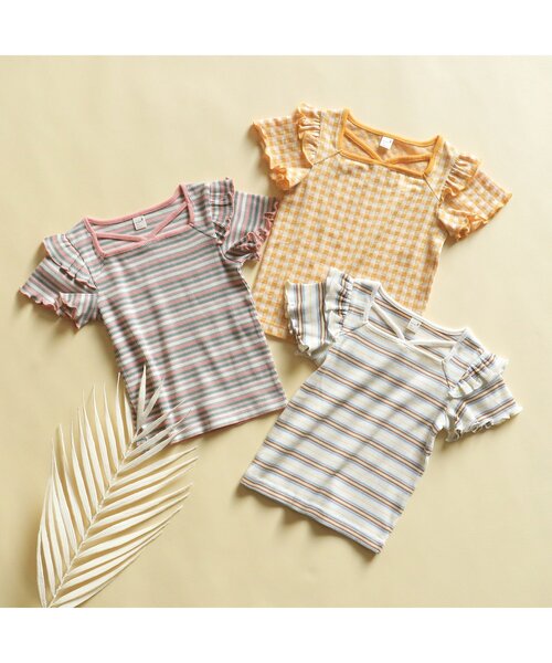 apres les cours（アプレレクール）の「ボーダー・ギンガムホルターTシャツ（Tシャツ/カットソー・キッズ・アイボリー/チェック/ピンク・90/120/100/140/130/80/110）」の4枚目の写真