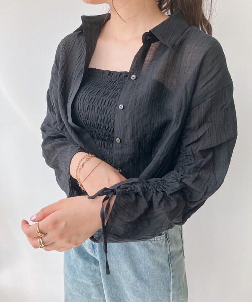 AS KNOW AS plus（アズノゥアズプラス）の「○袖ドロスト アソート ショートシャツ（シャツ/ブラウス・レディース・ホワイト系/グリーン系/ネイビー系/ホワイト系1/ブラック系1/ネイビー系1/ピンク系1・FREE）」の4枚目の写真