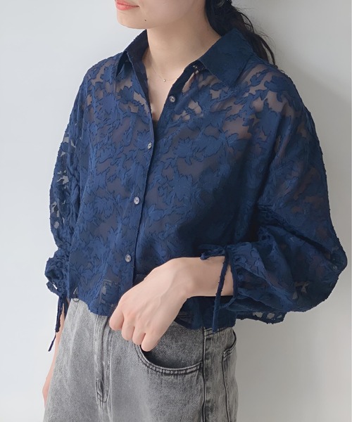 AS KNOW AS plus（アズノゥアズプラス）の「○袖ドロスト アソート ショートシャツ（シャツ/ブラウス・レディース・ホワイト系/グリーン系/ネイビー系/ホワイト系1/ブラック系1/ネイビー系1/ピンク系1・FREE）」の6枚目の写真