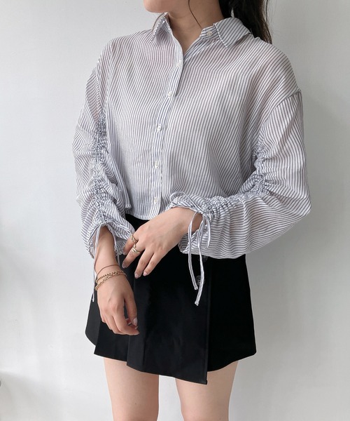 AS KNOW AS plus（アズノゥアズプラス）の「○袖ドロスト アソート ショートシャツ（シャツ/ブラウス・レディース・ホワイト系/グリーン系/ネイビー系/ホワイト系1/ブラック系1/ネイビー系1/ピンク系1・FREE）」の7枚目の写真